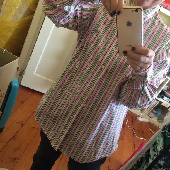 RALPH LAUREN sz 16 button up shirt pink green - Picture 14 of 15